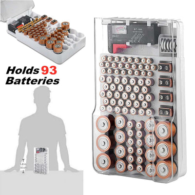 93 Battery Transparent Storage Organizer Box With Battery Tester