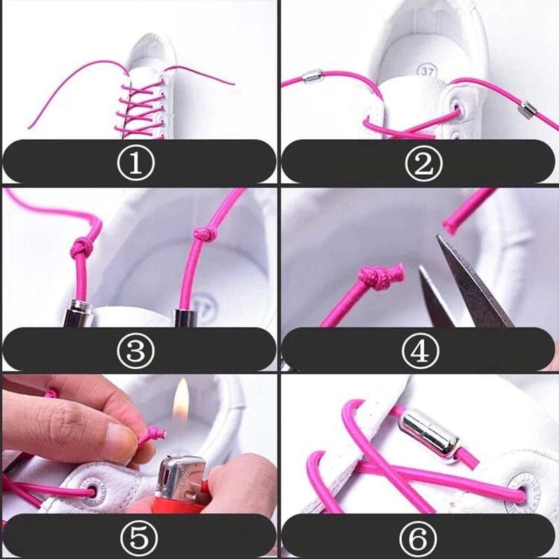 No Tie Elastic Magnetic Shoelaces (Round Metal Tip) - GiddyGoatStore