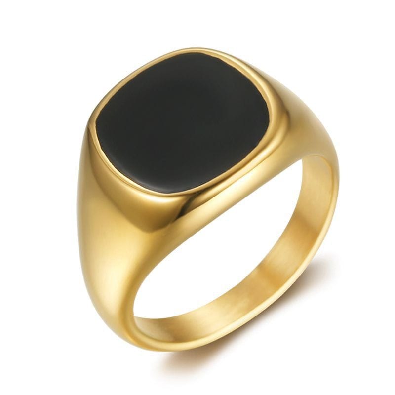 Ring - Unisex Stainless Steel Gold-Plated Square Drop Ring