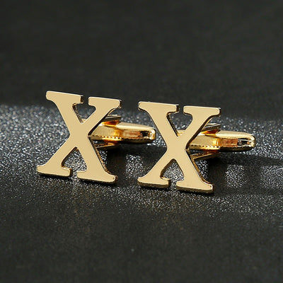 Cufflinks - 26 English Letters Smooth French Gold Cuff Links