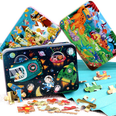 Children's 100-Piece Wood Puzzle In Tin Box Puzzles