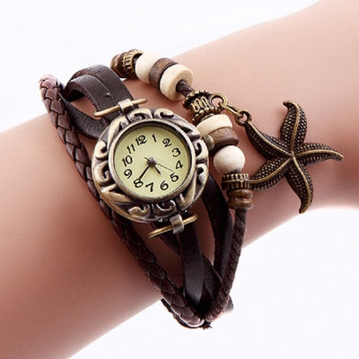 Watch - Women's Retro Starfish Genuine Leather Bracelet Watch