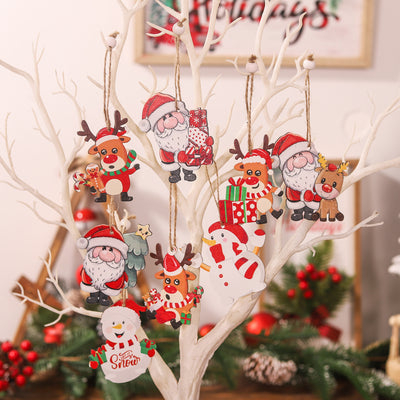 9PCS Christmas Cartoon Wooden Xmas Tree Ornaments