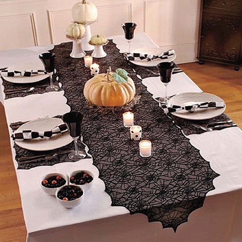 Halloween Web Skeleton Skull Tablecloth - GiddyGoatStore