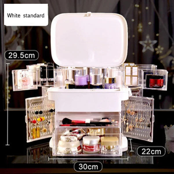 Portable Cosmetic Storage Box With LED Makeup Mirror And Light Storage Box