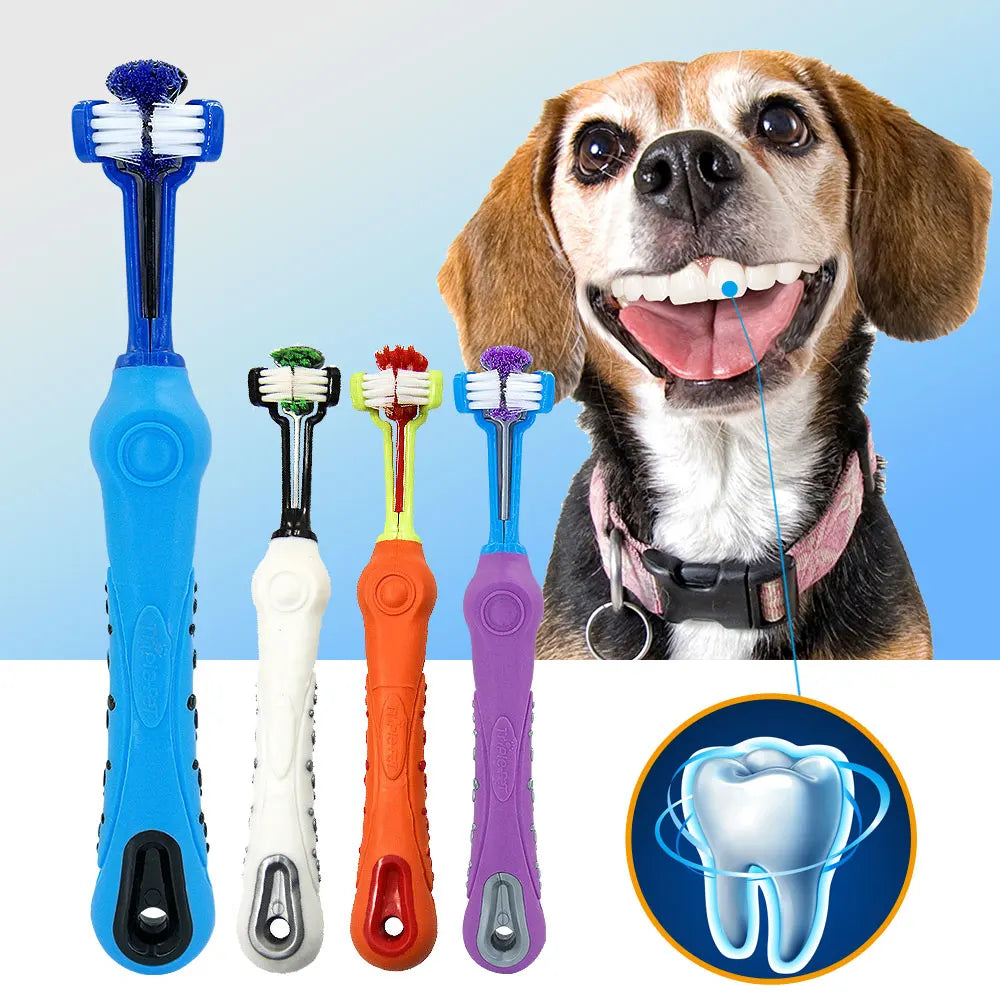 Three Sided Dog Cat Soft Rubber Toothbrush
