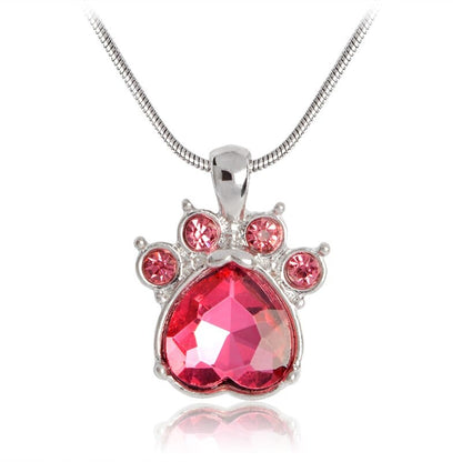 Paw Print Birthstone Charm Necklace