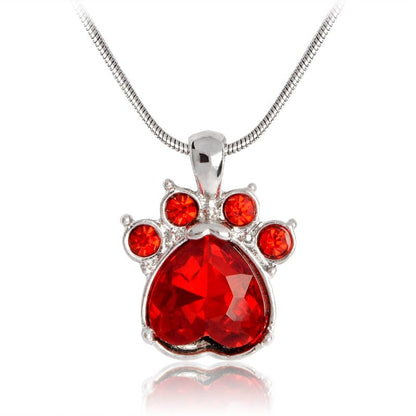 Paw Print Birthstone Charm Necklace