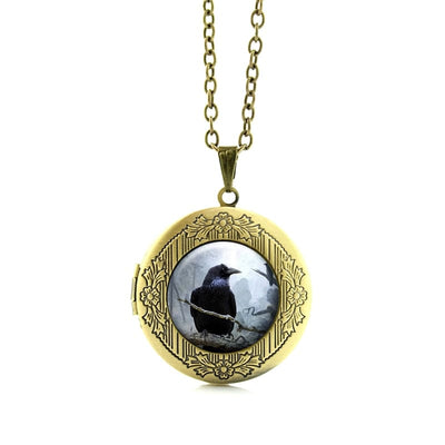 Raven Glass Pendant Necklace - GiddyGoatStore