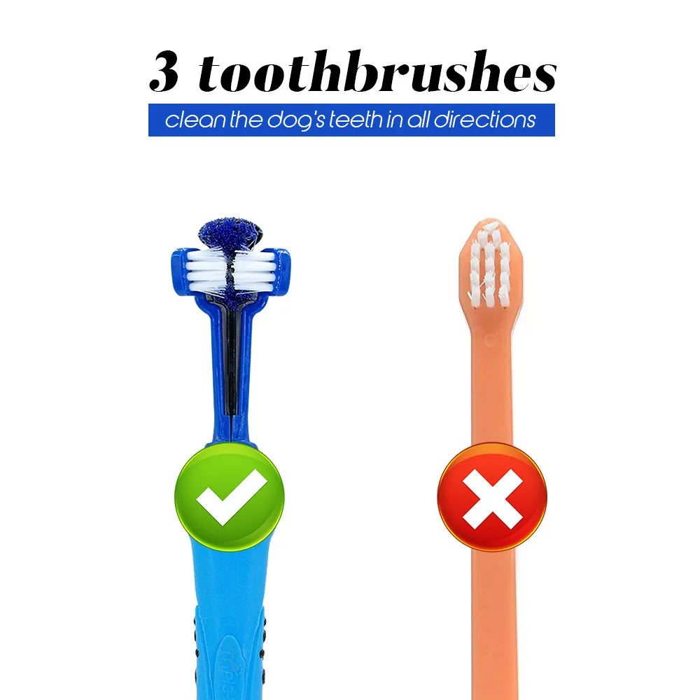 Three Sided Dog Cat Soft Rubber Toothbrush
