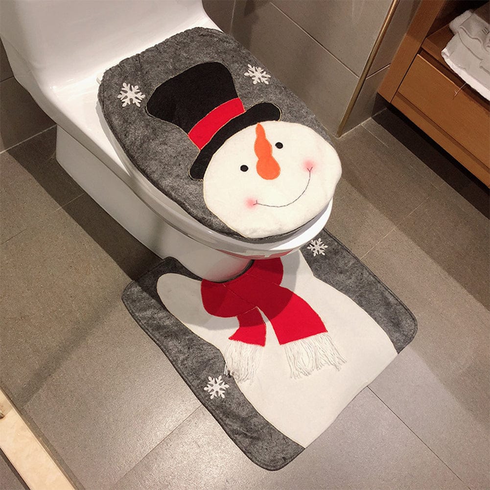 Fancy Christmas Bathroom Seat Rug Set