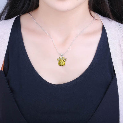 Paw Print Birthstone Charm Necklace
