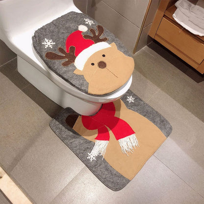Fancy Christmas Bathroom Seat Rug Set