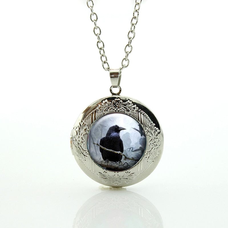 Raven Glass Pendant Necklace - GiddyGoatStore