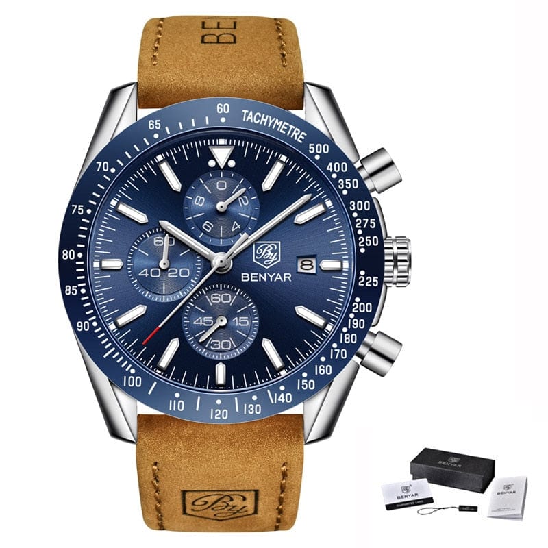 BENYAR Men's Full Steel Quartz Luxury Waterproof Watch