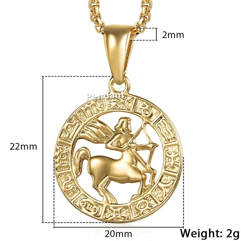 12 Horoscope Zodiac Sign Gold Color Pendant Necklace Unisex