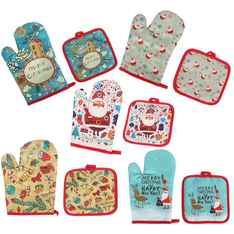 Christmas -  Microwave Gloves Two-piece Heat-resistant Oven Mitt