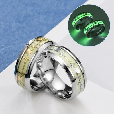 Ring - Unisex Luminous Glow in the Dark Stainless Steel Heart Couples Ring