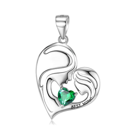 925 Sterling Silver Heart Mother Daughter Pendant