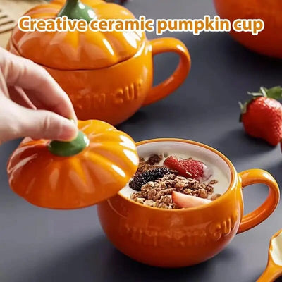 Ceramic Pumpkin Mug With Optional Lid Spoon - GiddyGoatStore