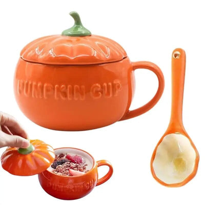 Ceramic Pumpkin Mug With Optional Lid Spoon - GiddyGoatStore