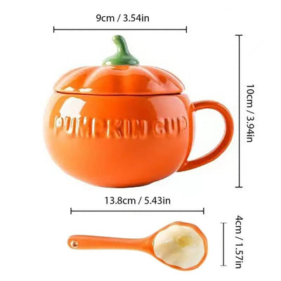 Ceramic Pumpkin Mug With Optional Lid Spoon - GiddyGoatStore