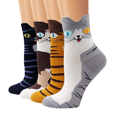 Cute Cat Socks - 4 PACK - GiddyGoatStore