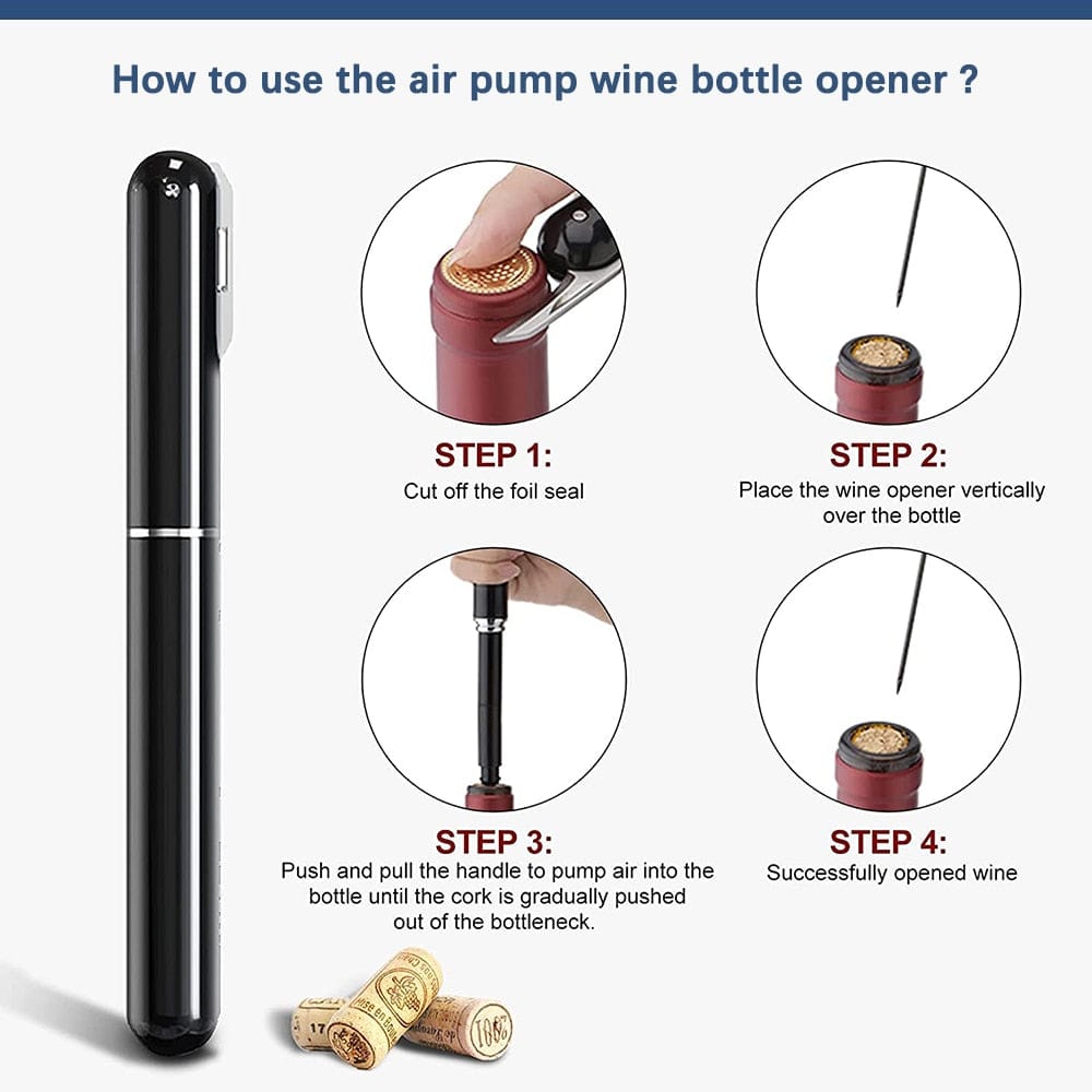 Stainless Steel Wine Air Pressure Pump Corkscrew Cork Remover - GiddyGoatStore