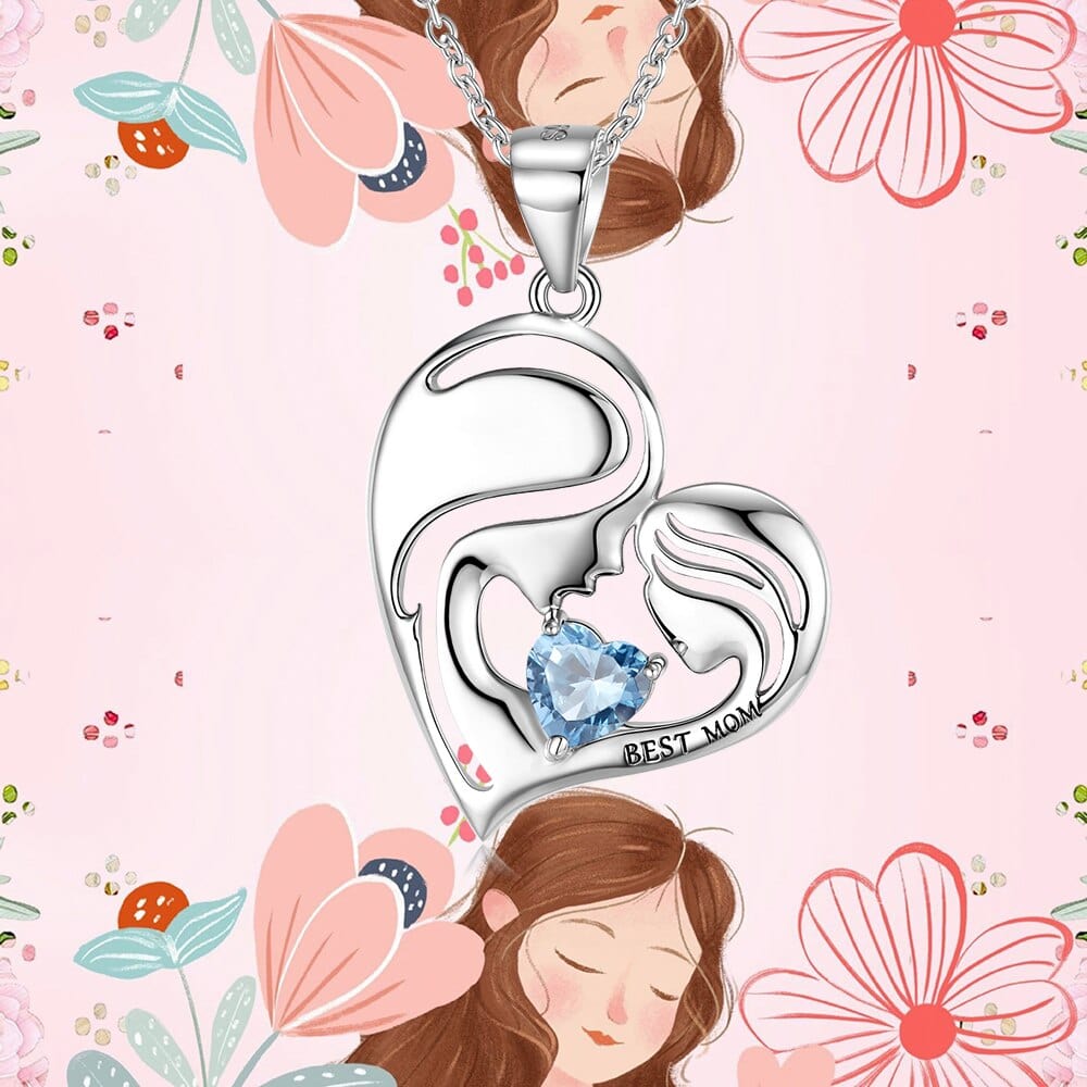 925 Sterling Silver Heart Mother Daughter Pendant