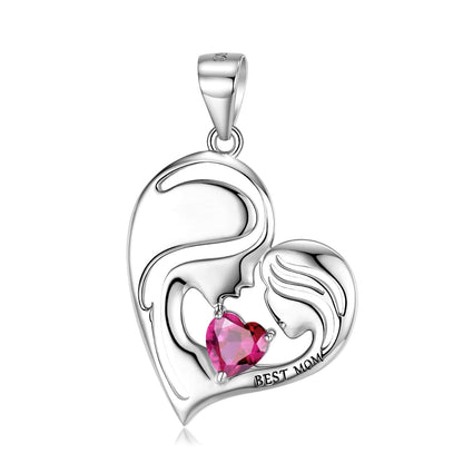 925 Sterling Silver Heart Mother Daughter Pendant