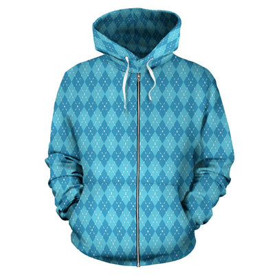 Zip-Up Hoodie - Blue Argyle All Over - GiddyGoatStore