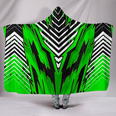 Hooded Blanket - Racing Style Green & White Stripes Vibes - GiddyGoatStore