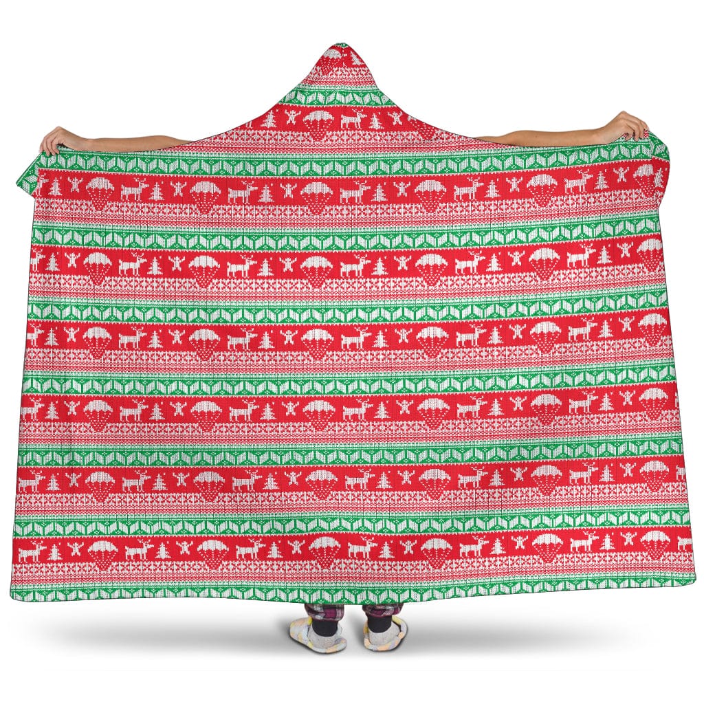 Hooded Blanket - Red Ugly Christmas Pattern - GiddyGoatStore