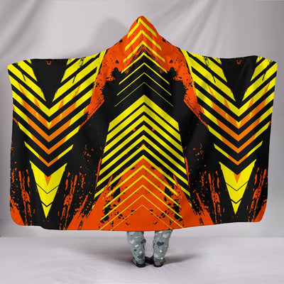 Hooded Blanket - Racing Style Wild Orange & Yellow Stripes Vibes - GiddyGoatStore