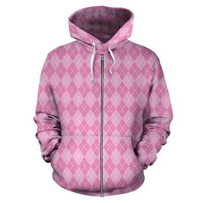 Zip-Up Hoodie - Pink Argyle - GiddyGoatStore