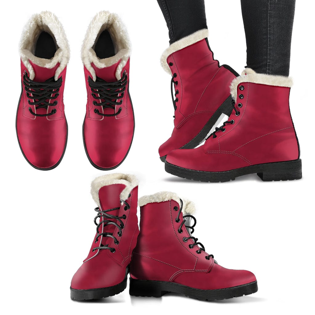 Faux Fur Leather Boots - Jester Red - GiddyGoatStore