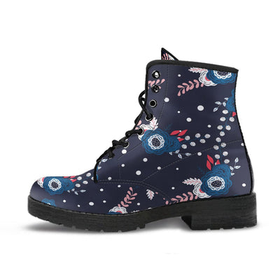 Leather Boots - Blue Floral - GiddyGoatStore