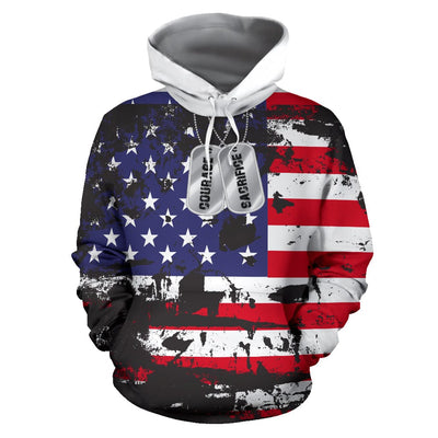 Hoodie - American Flag And Tags - GiddyGoatStore