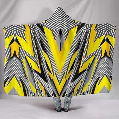 Hooded Blanket - Racing Style Grey & Yellow Stripes Vibes - GiddyGoatStore