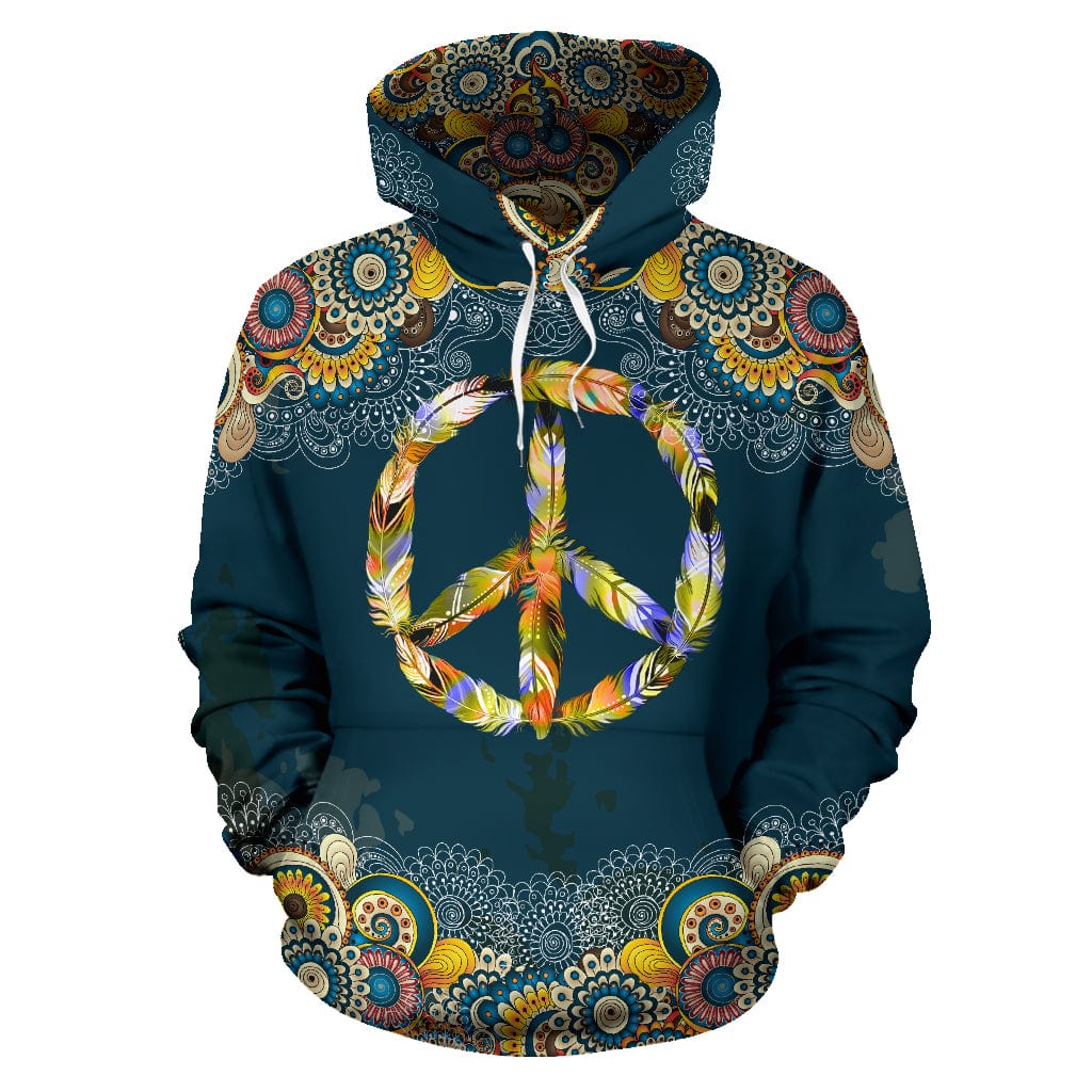 Hoodie - Mandala Peace Feather - GiddyGoatStore