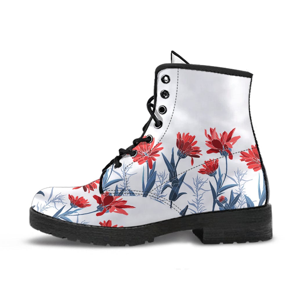 Leather Boots - Red Flowers - GiddyGoatStore