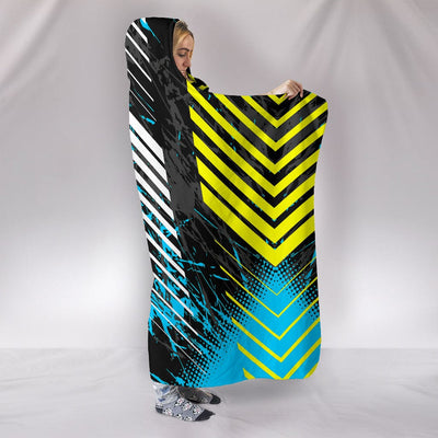 Hooded Blanket - Racing Style Ocean Blue & Yellow Stripes Vibes - GiddyGoatStore