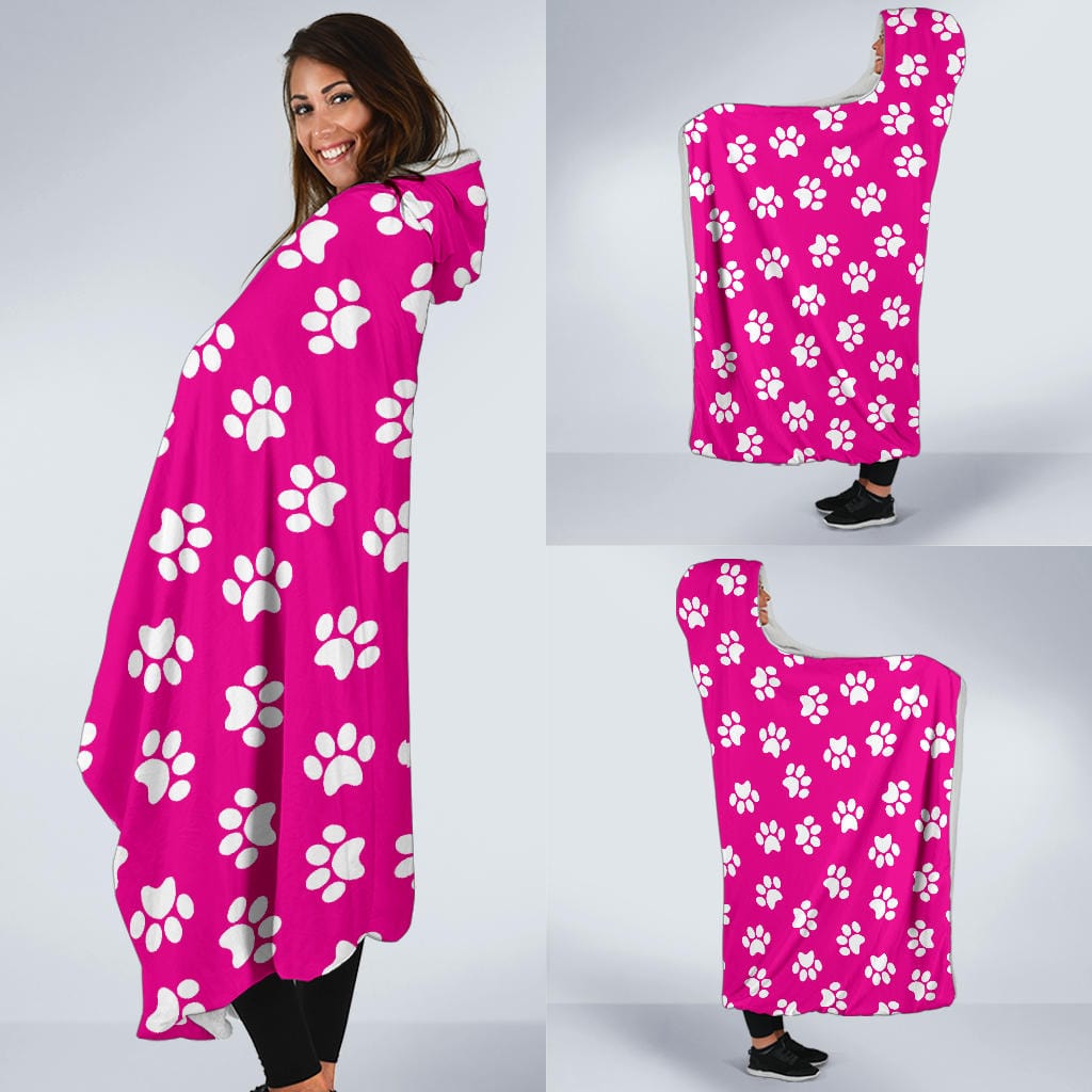 Hooded Blanket - Paw Print Pink - GiddyGoatStore