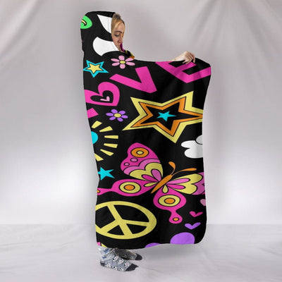 Hooded Blanket - Peace and Love - GiddyGoatStore