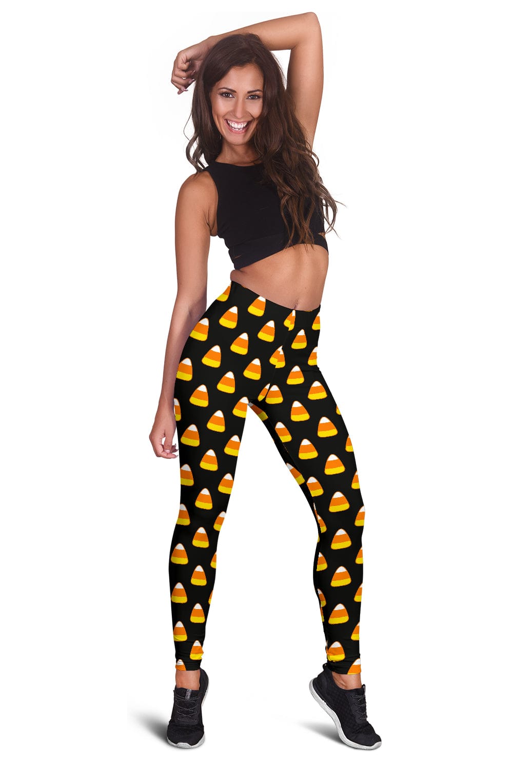 Leggings - Halloween Candy Corn (Black) - GiddyGoatStore