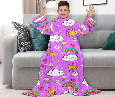 Sleeve Blanket - Kids Purple Rainbows and Clouds - GiddyGoatStore