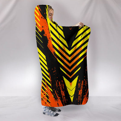 Hooded Blanket - Racing Style Wild Orange & Yellow Stripes Vibes - GiddyGoatStore