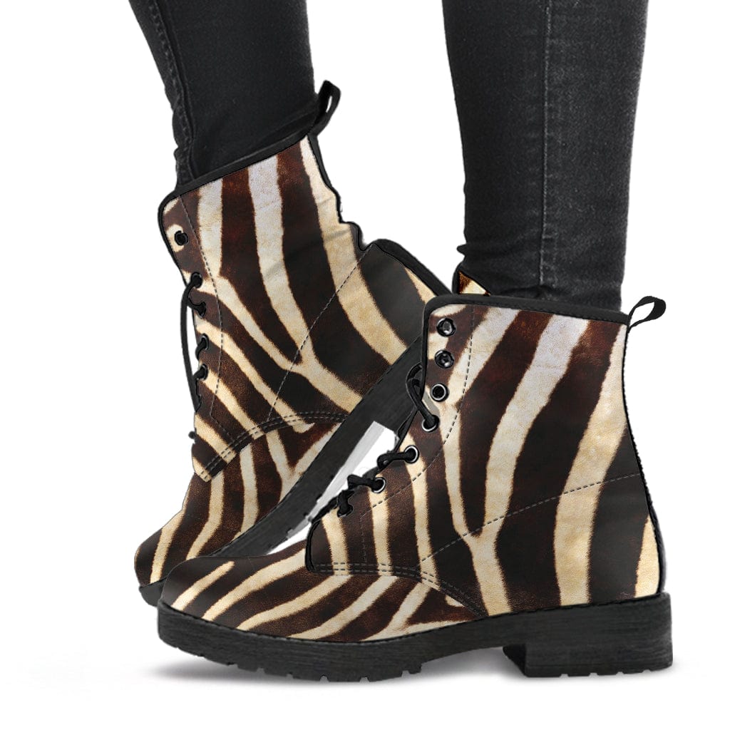 Leather Boots - Woman's Vegan Zebra - GiddyGoatStore
