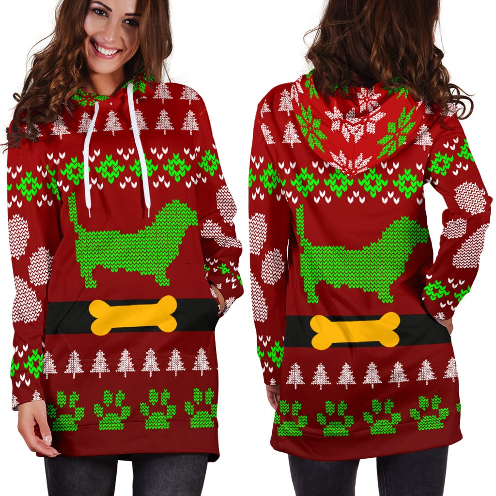 Hoodie Dress - Ugly Christmas Dachshund - GiddyGoatStore