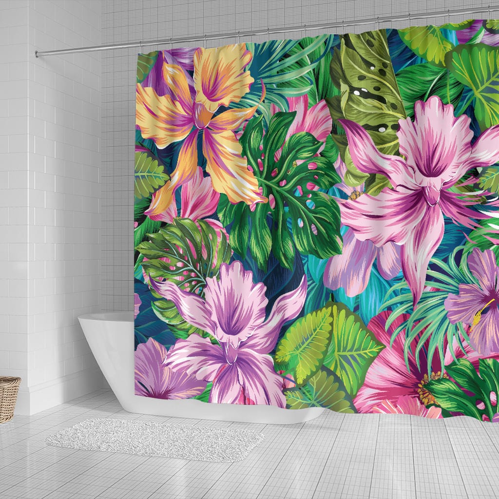 Shower Curtain - Tropical Orchid - GiddyGoatStore